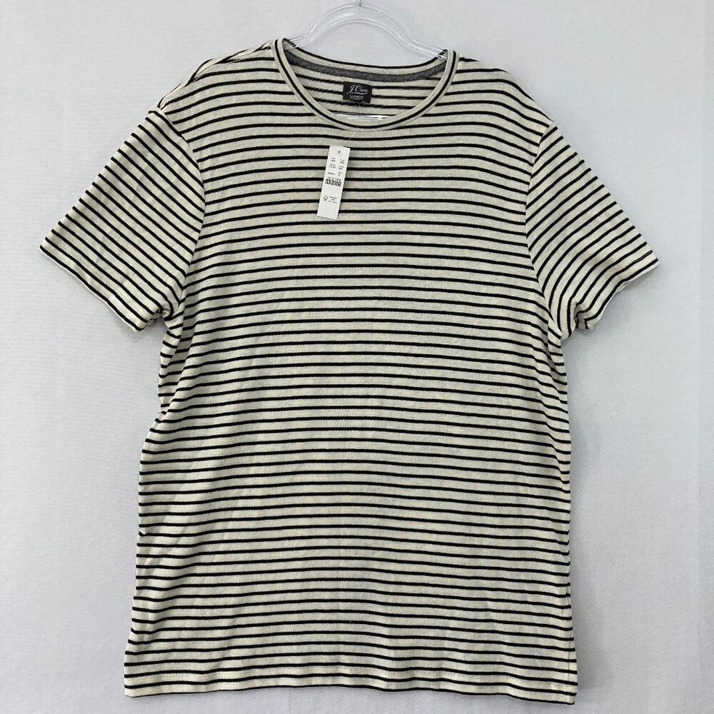 J. Crew Cream and Black Striped Short Sleeve Tee